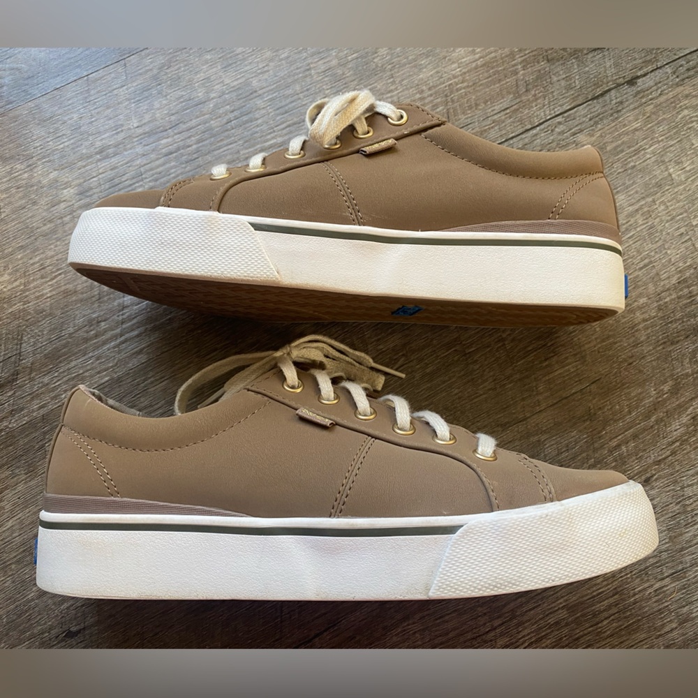 Keds Taupe Sneakers with White Soles & Gold Accents - Picture 3 of 9
